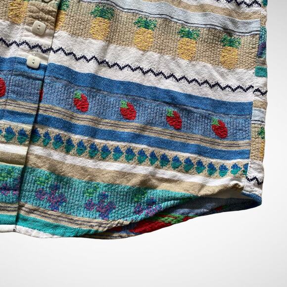 Cabin Creek Fruits Striped Textured Button-up Shirt Sz L - Picture 7 of 10